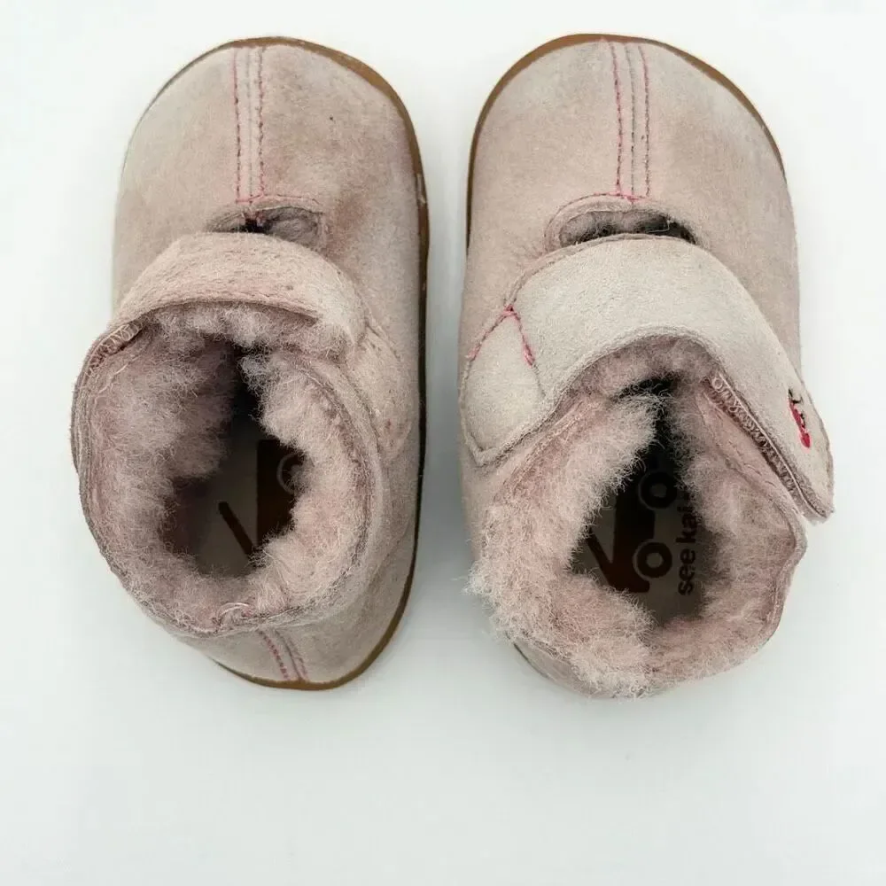 See Kai Run Infant Girls Avery Shearling First Walker Booties Hook and Loop Pink